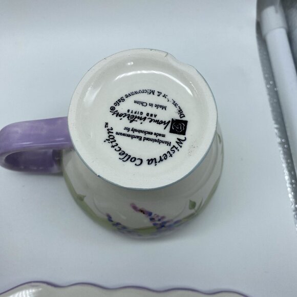 Wisteria Collection Snack 2 Set Plate and Cup w Embossed Bluebird Home Interior - Picture 9 of 10